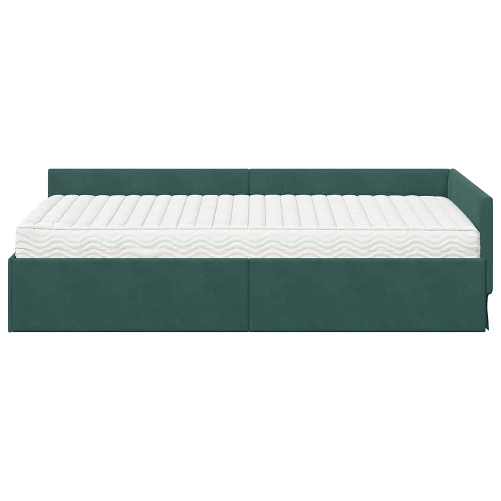vidaXL Κρεβάτι γωνίας με στρώμα Άλλο με κεφαλάρι 2 pcs Πράσινο Βελούδο