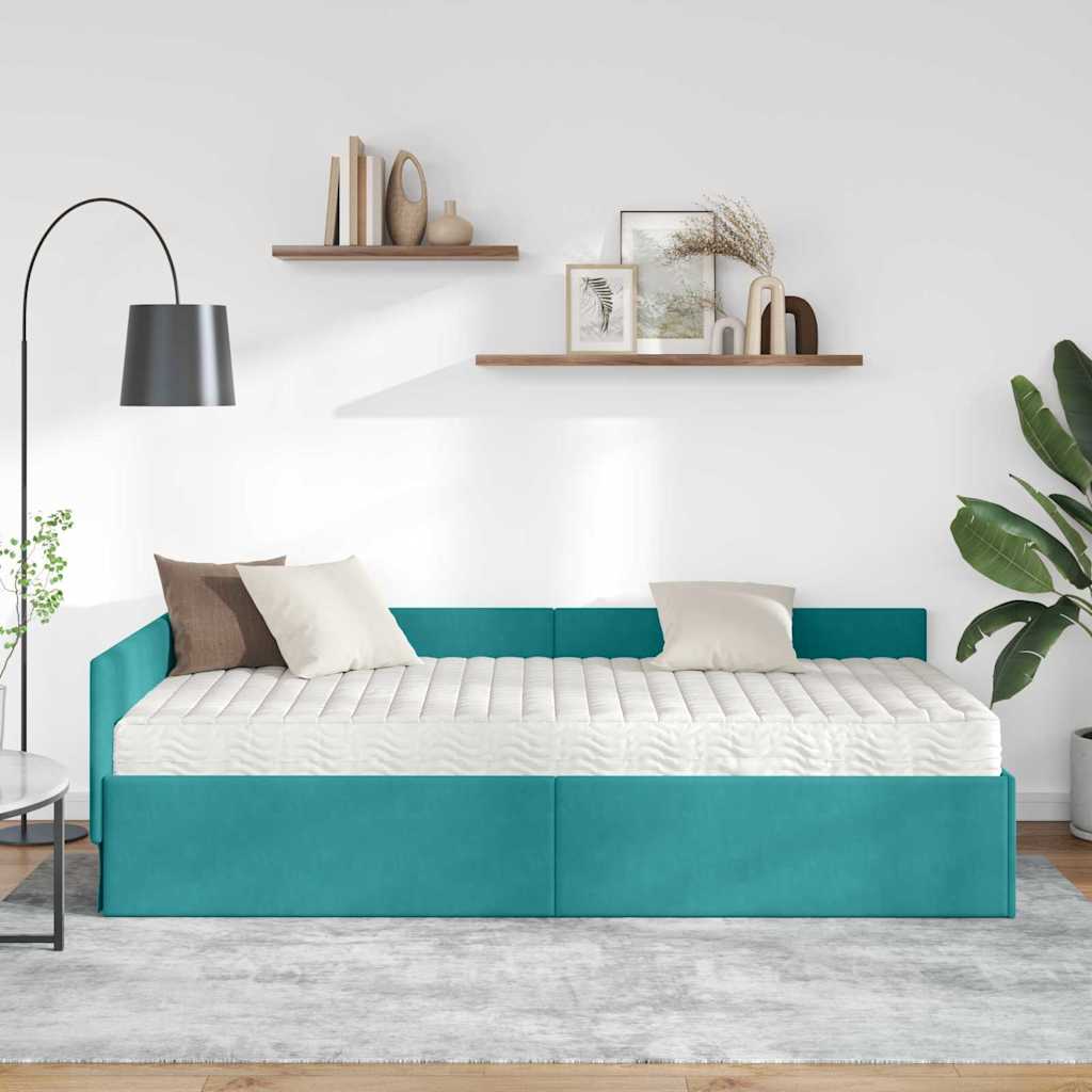 vidaXL Κρεβάτι γωνίας με στρώμα Άλλο 2 pcs Τιρκουάζ Βελούδο