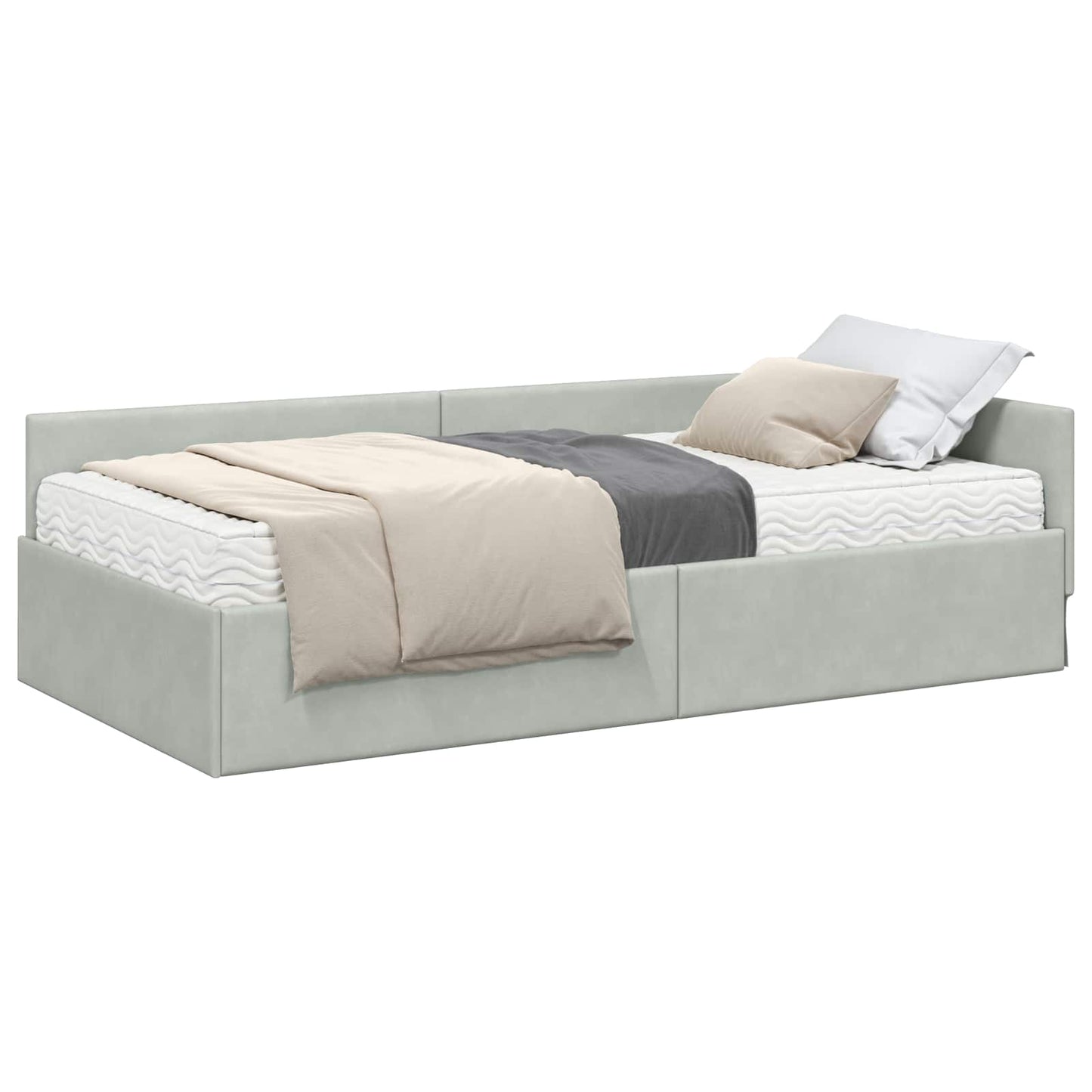 vidaXL Κρεβάτι γωνίας με στρώμα Άλλο 2 pcs Ανοιχτό γκρι Βελούδο