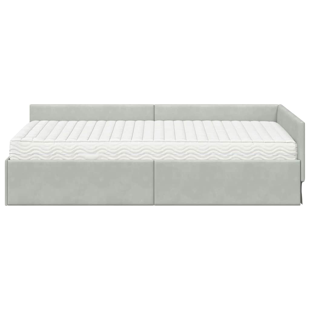 vidaXL Κρεβάτι γωνίας με στρώμα Άλλο 2 pcs Ανοιχτό γκρι Βελούδο