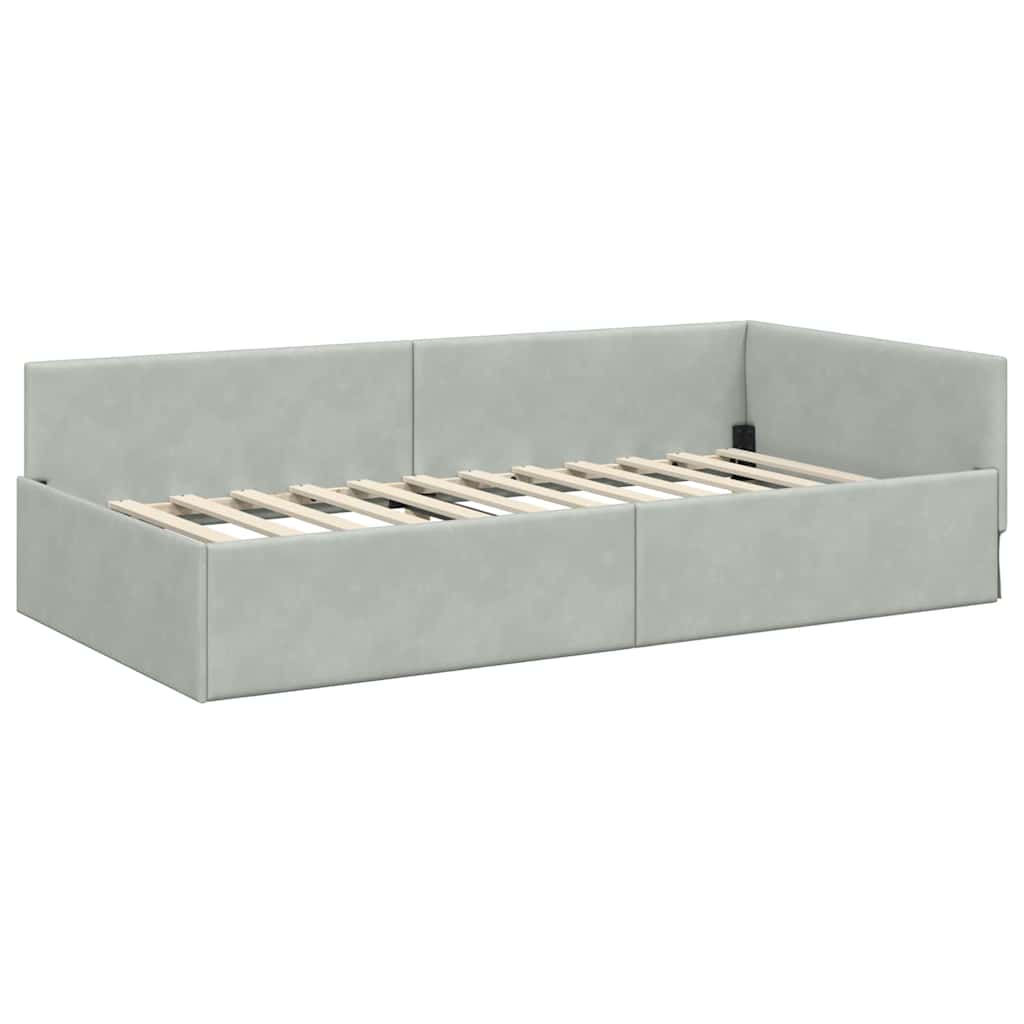 vidaXL Κρεβάτι γωνίας με στρώμα Άλλο 2 pcs Ανοιχτό γκρι Βελούδο