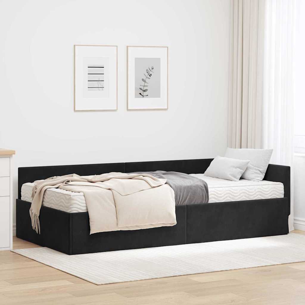vidaXL Κρεβάτι γωνίας με στρώμα Άλλο με κεφαλάρι 2 pcs Μαύρο Βελούδο
