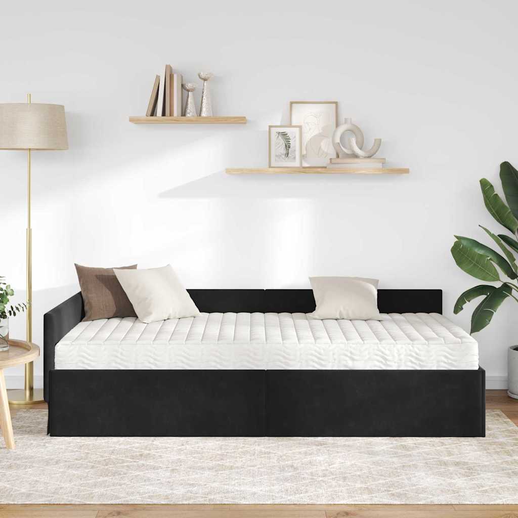 vidaXL Κρεβάτι γωνίας με στρώμα Άλλο με κεφαλάρι 2 pcs Μαύρο Βελούδο