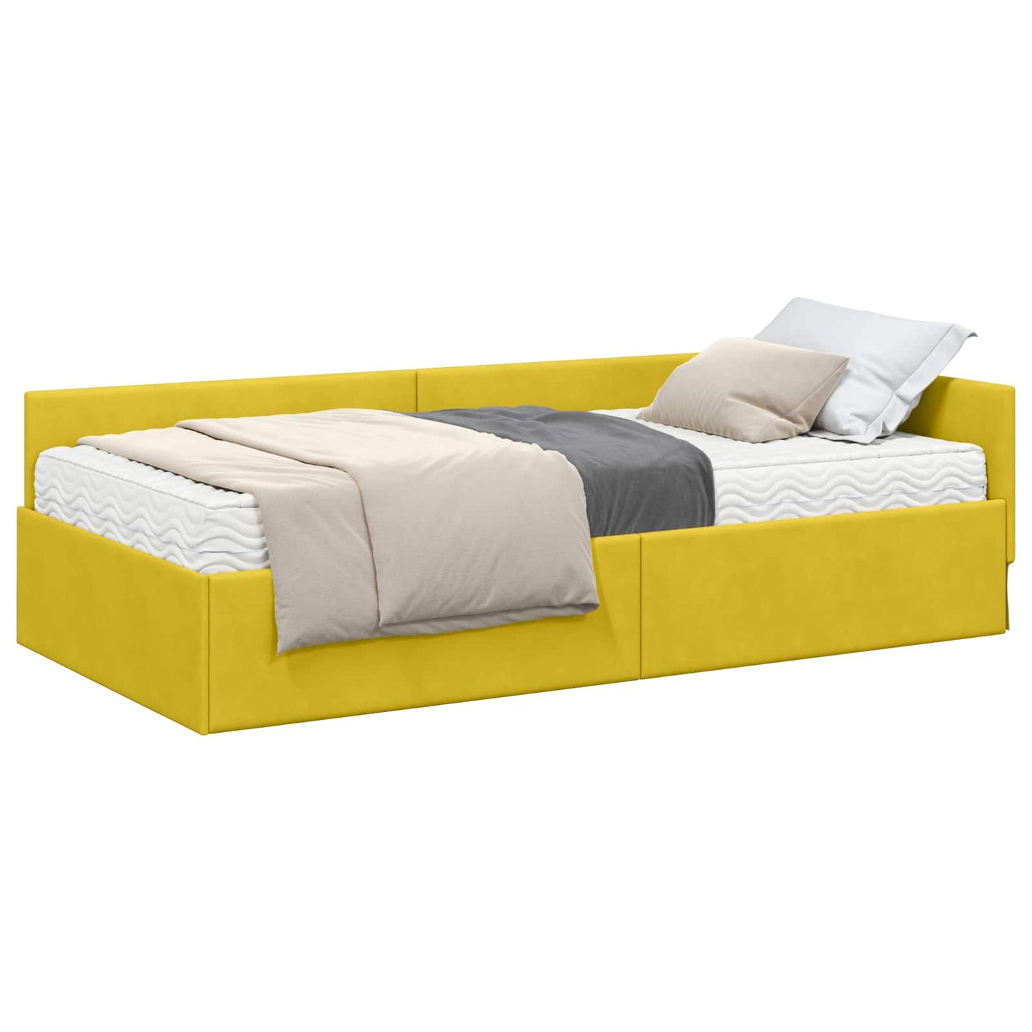 vidaXL Κρεβάτι γωνίας με στρώμα Άλλο με κεφαλάρι 2 pcs Κίτρινο Βελούδο