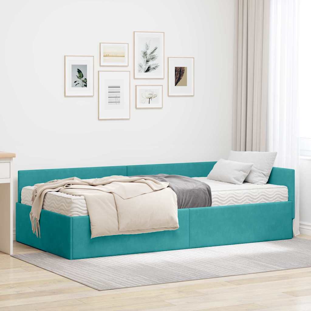 vidaXL Κρεβάτι γωνίας με στρώμα Άλλο 2 pcs Τιρκουάζ Βελούδο
