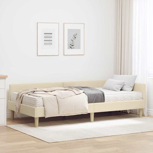 vidaXL Κρεβάτι γωνίας με στρώμα με στρώμα 2 pcs Κρεμ ύφασμα