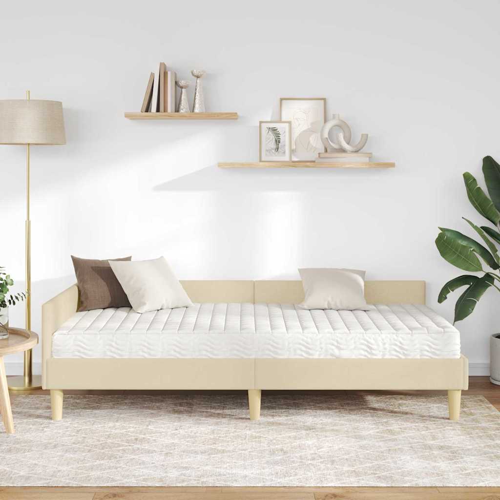 vidaXL Κρεβάτι γωνίας με στρώμα με στρώμα 2 pcs Κρεμ ύφασμα