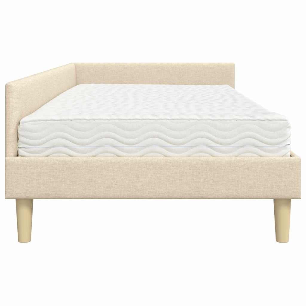 vidaXL Κρεβάτι γωνίας με στρώμα με στρώμα 2 pcs Κρεμ ύφασμα