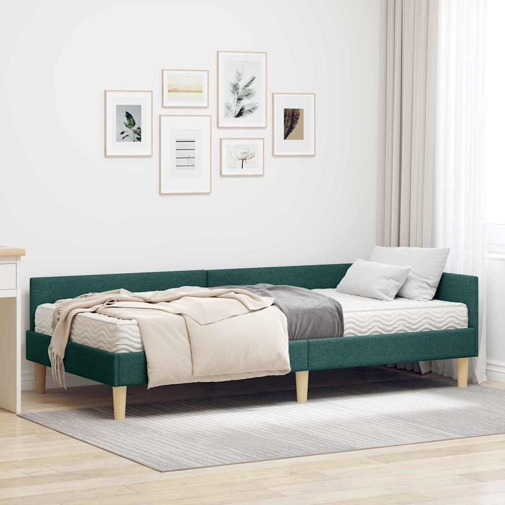 vidaXL Κρεβάτι γωνίας με στρώμα με στρώμα 2 pcs Πράσινο ύφασμα