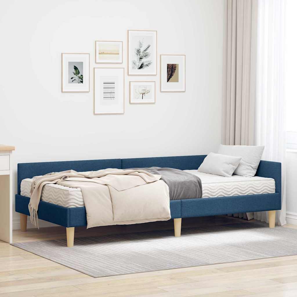 vidaXL Κρεβάτι γωνίας με στρώμα με στρώμα 2 pcs Μπλε ύφασμα