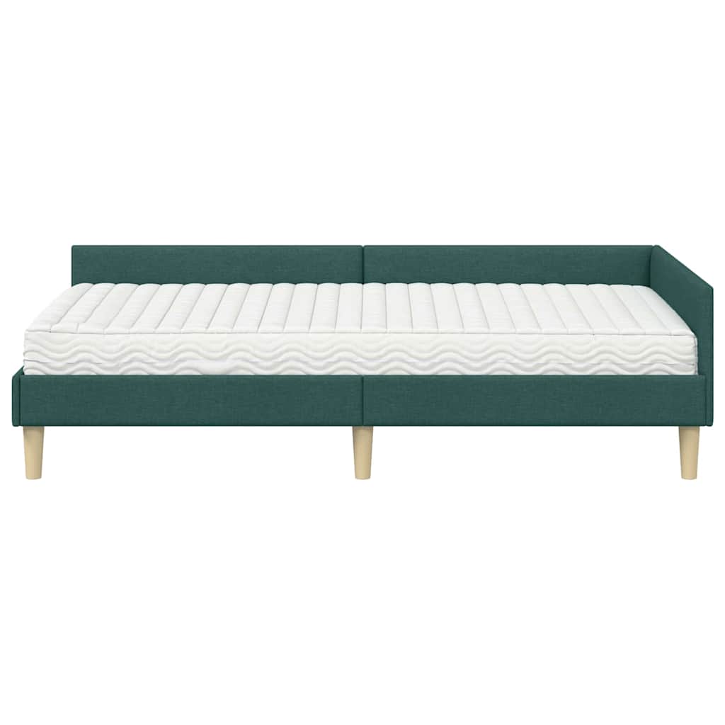 vidaXL Κρεβάτι γωνίας με στρώμα με στρώμα 2 pcs Πράσινο ύφασμα
