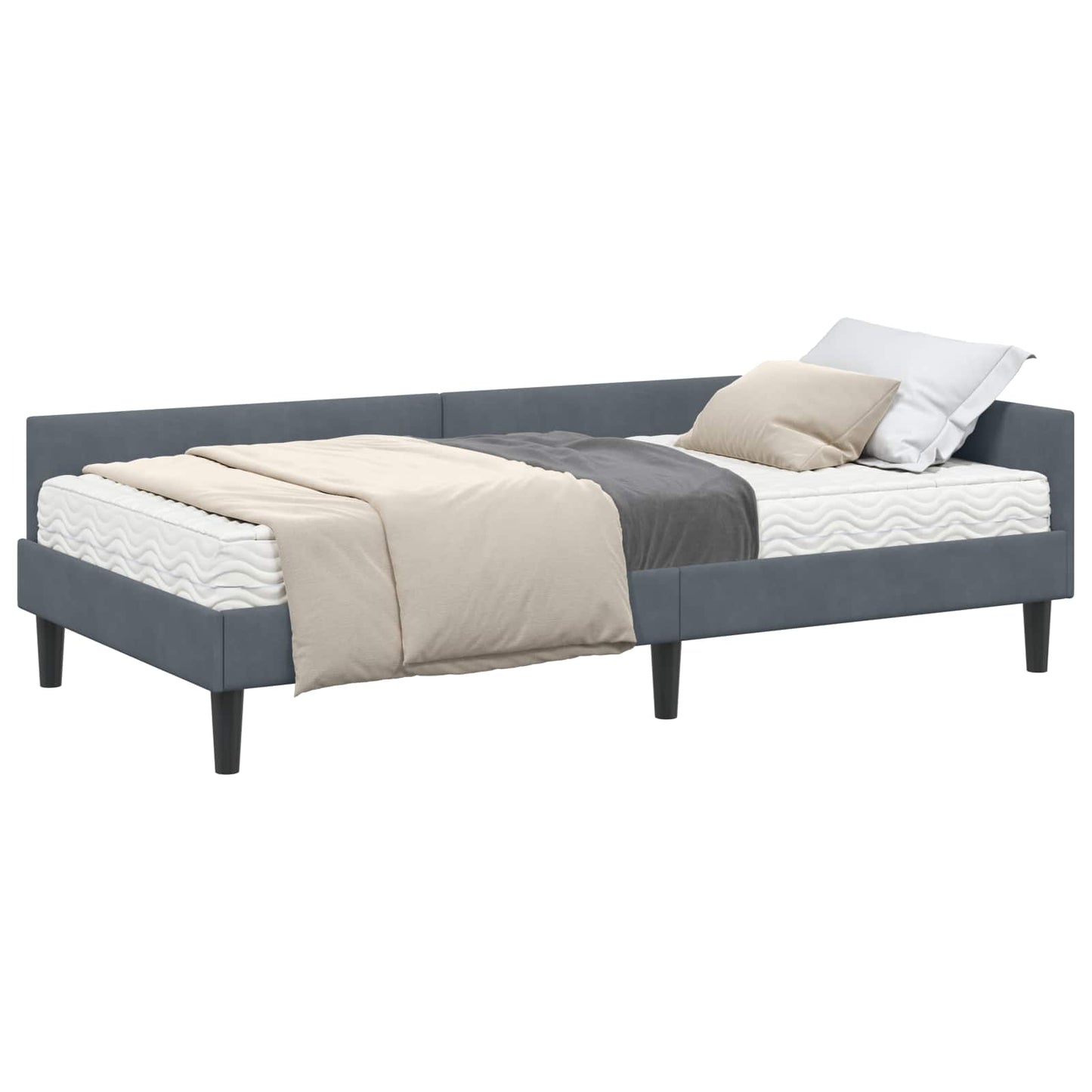 vidaXL Κρεβάτι γωνίας με στρώμα Άλλο με κεφαλάρι 2 pcs Γκρι Βελούδο