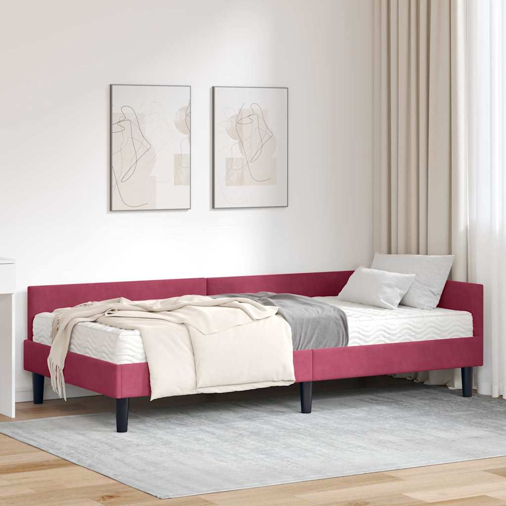 vidaXL Κρεβάτι γωνίας με στρώμα Άλλο με κεφαλάρι 2 pcs Πράσινο Βελούδο