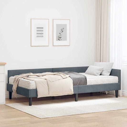 vidaXL Κρεβάτι γωνίας με στρώμα Άλλο με κεφαλάρι 2 pcs Γκρι Βελούδο