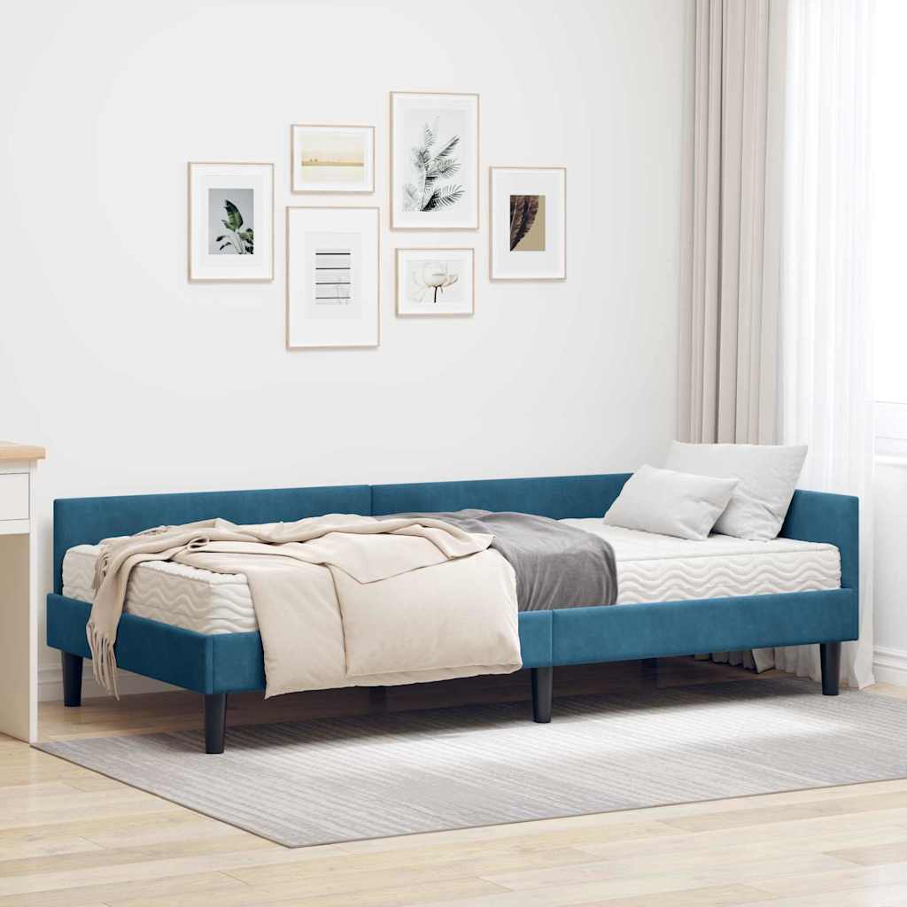 vidaXL Κρεβάτι γωνίας με στρώμα Άλλο με κεφαλάρι 2 pcs Μπλε Βελούδο