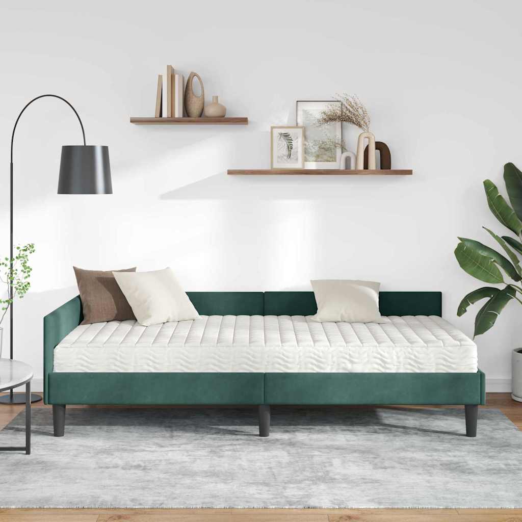 vidaXL Κρεβάτι γωνίας με στρώμα Άλλο με κεφαλάρι 2 pcs Πράσινο Βελούδο