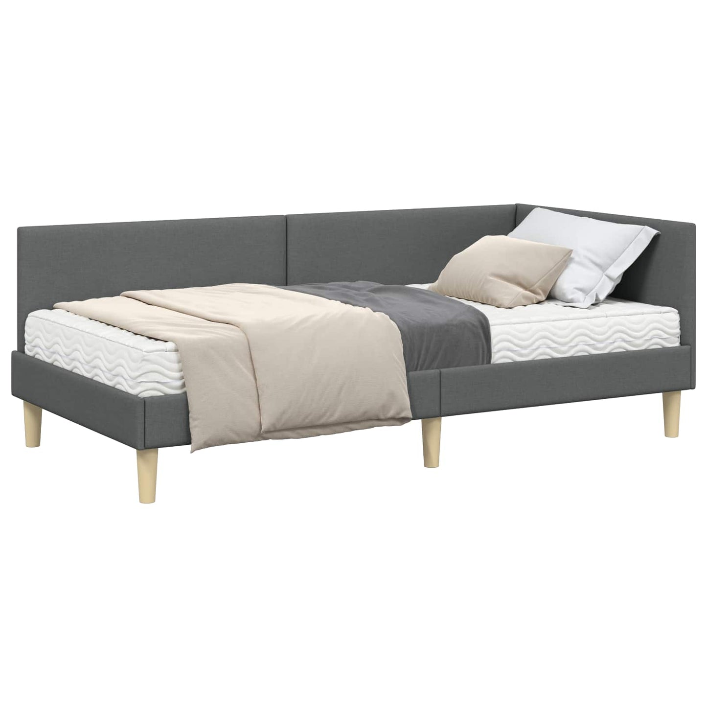 vidaXL Κρεβάτι γωνίας με στρώμα Άλλο με κεφαλάρι 2 pcs Γκρι ύφασμα