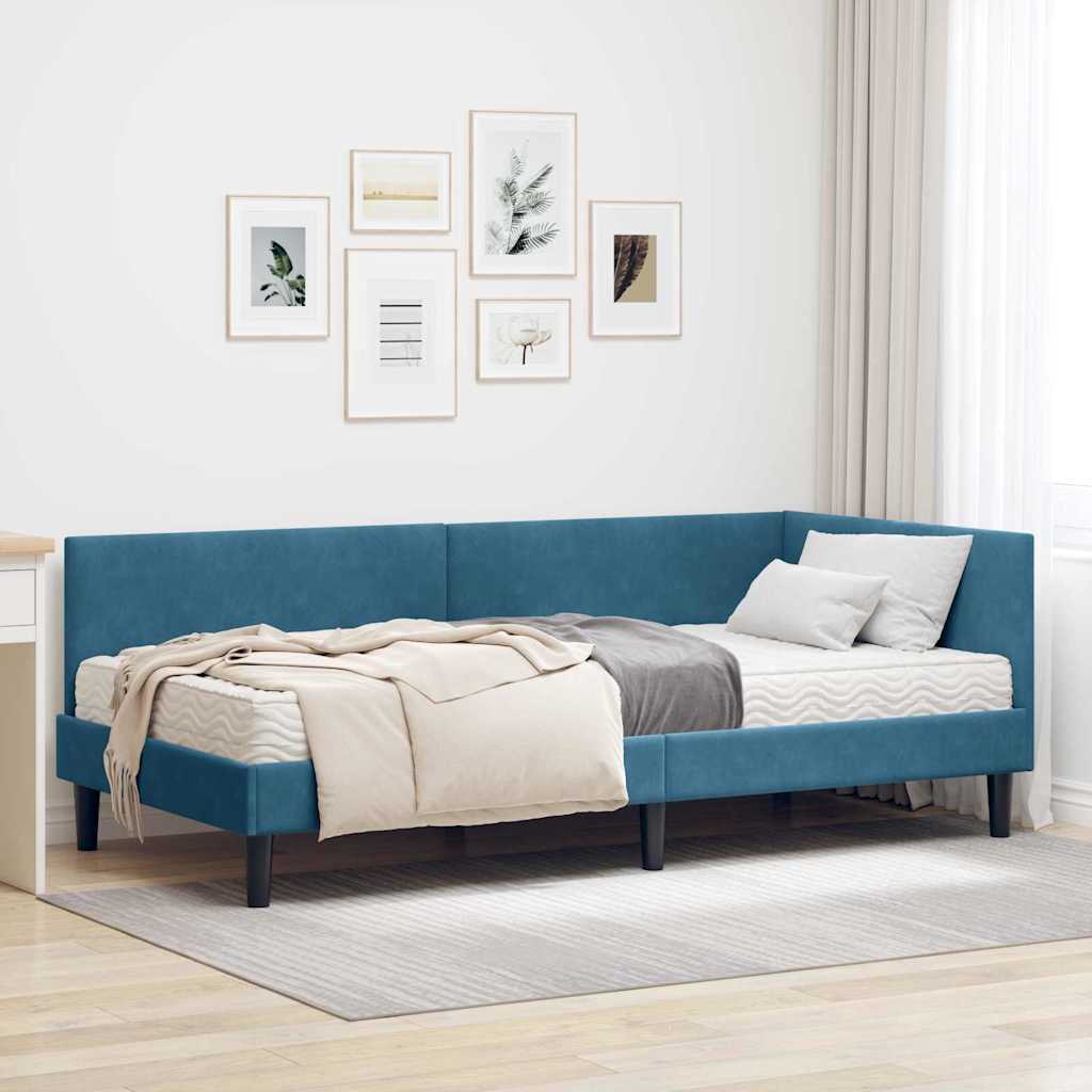 vidaXL Κρεβάτι γωνίας με στρώμα Άλλο με κεφαλάρι 2 pcs Μπλε Βελούδο