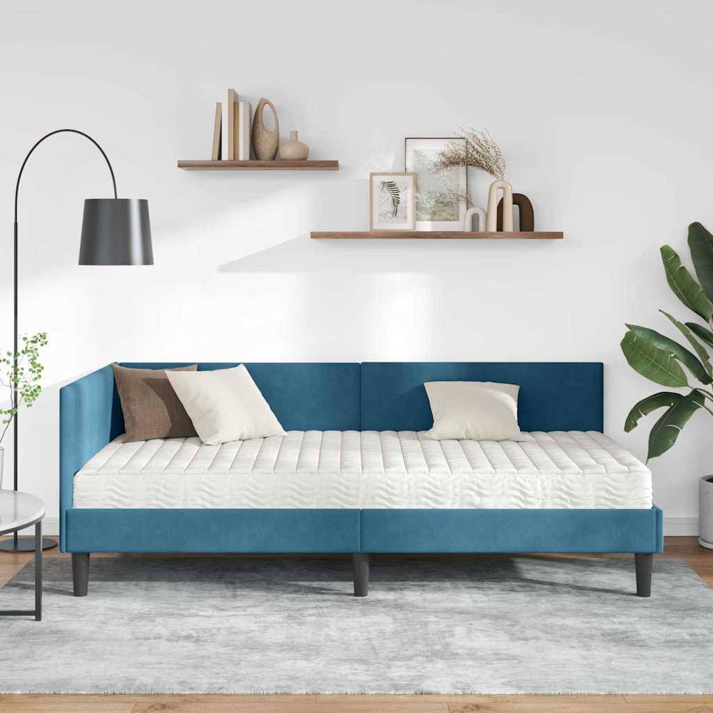 vidaXL Κρεβάτι γωνίας με στρώμα Άλλο με κεφαλάρι 2 pcs Μπλε Βελούδο