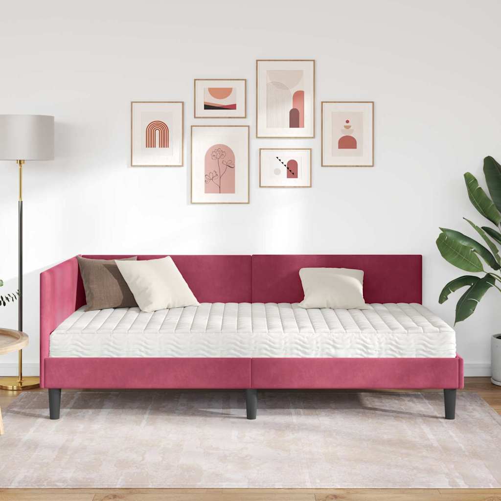 vidaXL Κρεβάτι γωνίας με στρώμα Άλλο με κεφαλάρι 2 pcs Πράσινο Βελούδο