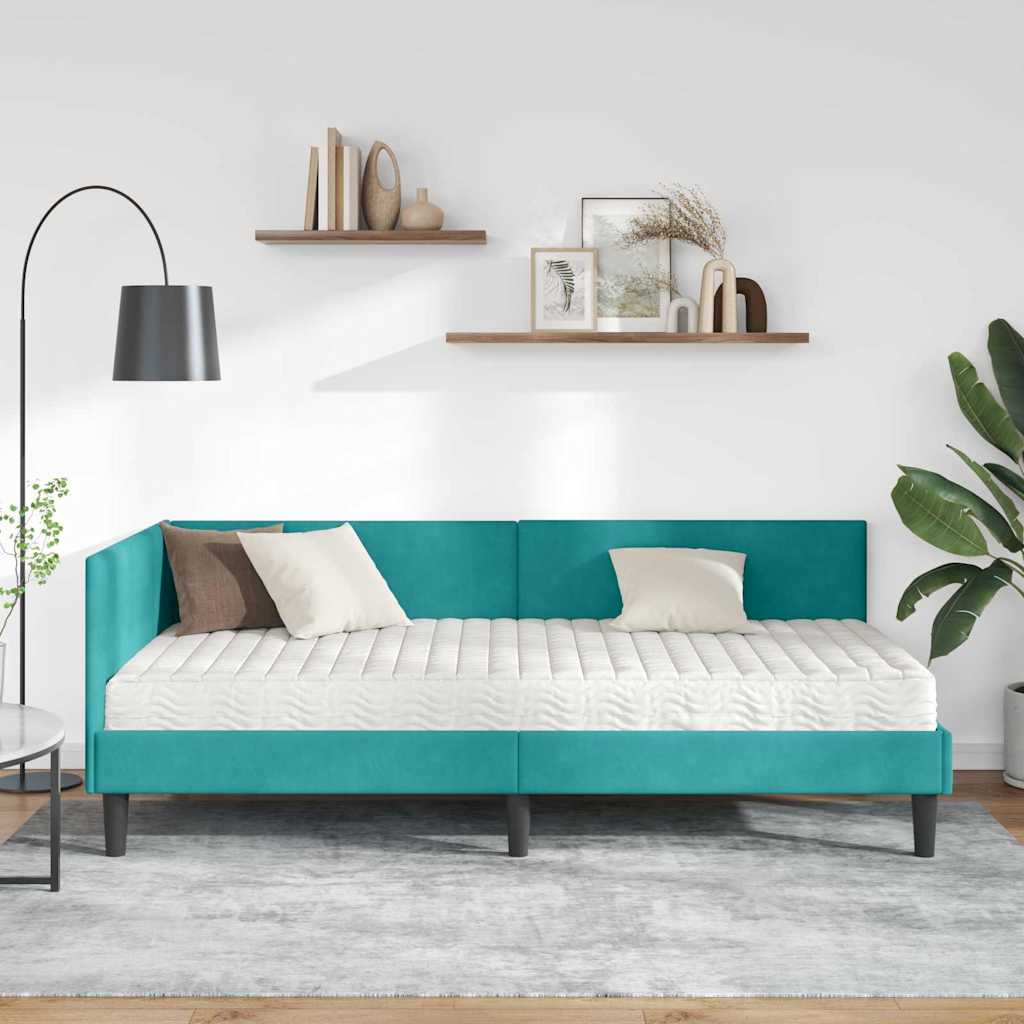 vidaXL Κρεβάτι γωνίας με στρώμα Άλλο 2 pcs Τιρκουάζ Βελούδο