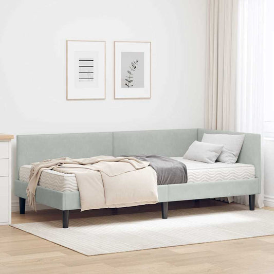 vidaXL Κρεβάτι γωνίας με στρώμα Άλλο 2 pcs Ανοιχτό γκρι Βελούδο