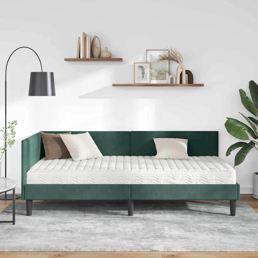 vidaXL Κρεβάτι γωνίας με στρώμα Άλλο με κεφαλάρι 2 pcs Πράσινο Βελούδο