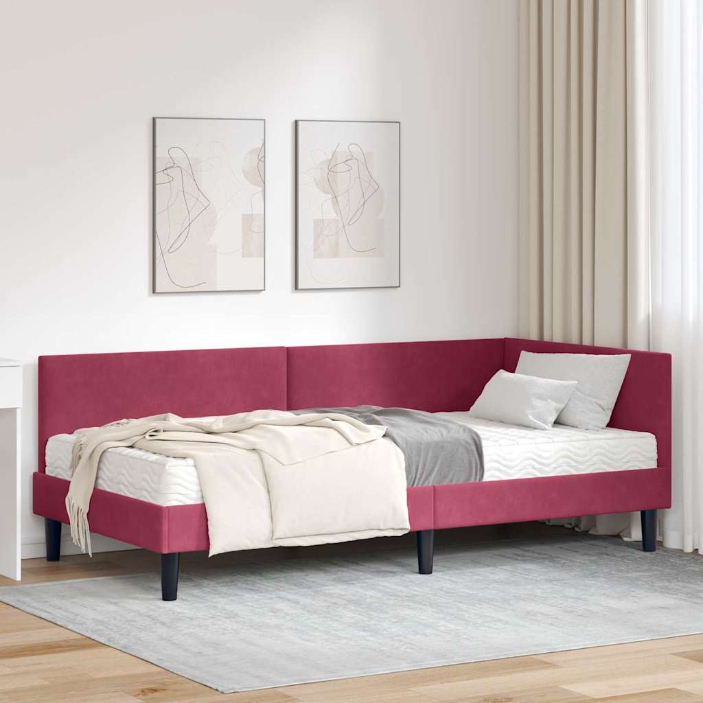 vidaXL Κρεβάτι γωνίας με στρώμα Άλλο με κεφαλάρι 2 pcs Πράσινο Βελούδο