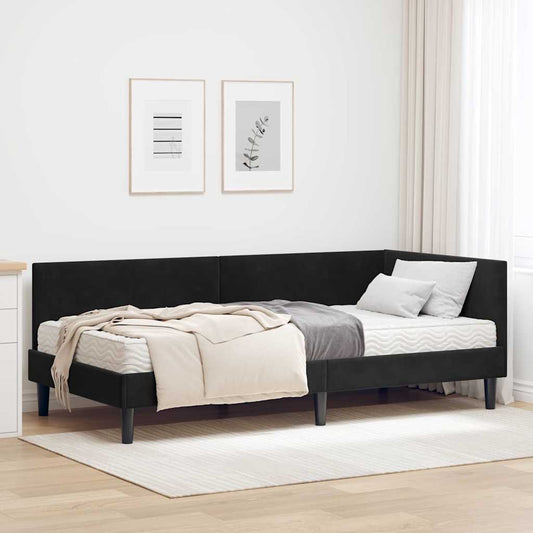 vidaXL Κρεβάτι γωνίας με στρώμα Άλλο με κεφαλάρι 2 pcs Μαύρο Βελούδο