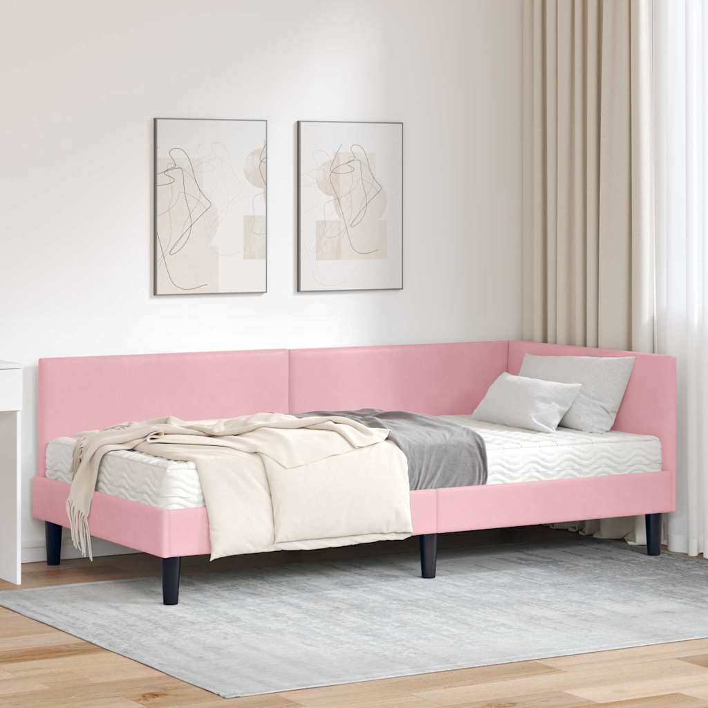 vidaXL Κρεβάτι γωνίας με στρώμα 2 τμχ. Ροζ 90 x 200 cm Βελούδο