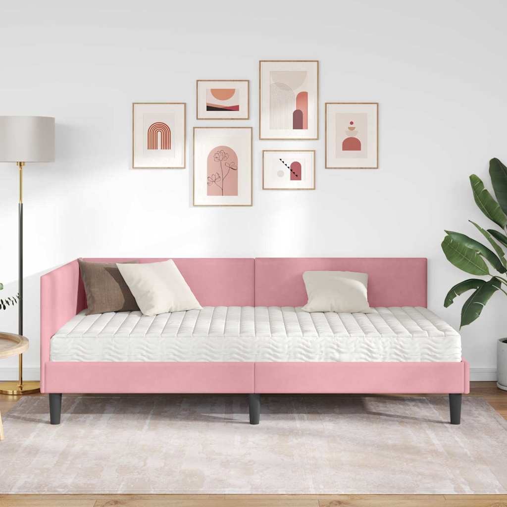 vidaXL Κρεβάτι γωνίας με στρώμα 2 τμχ. Ροζ 90 x 200 cm Βελούδο