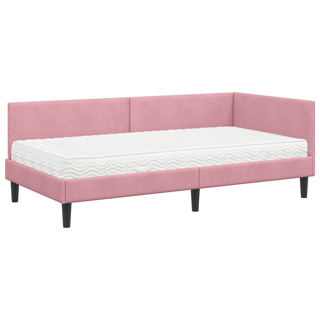 vidaXL Κρεβάτι γωνίας με στρώμα 2 τμχ. Ροζ 90 x 200 cm Βελούδο