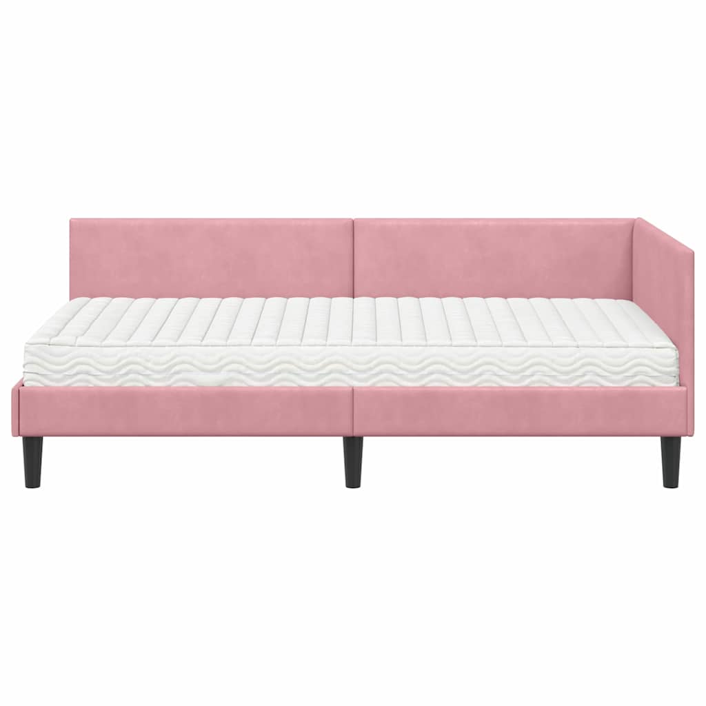 vidaXL Κρεβάτι γωνίας με στρώμα 2 τμχ. Ροζ 90 x 200 cm Βελούδο