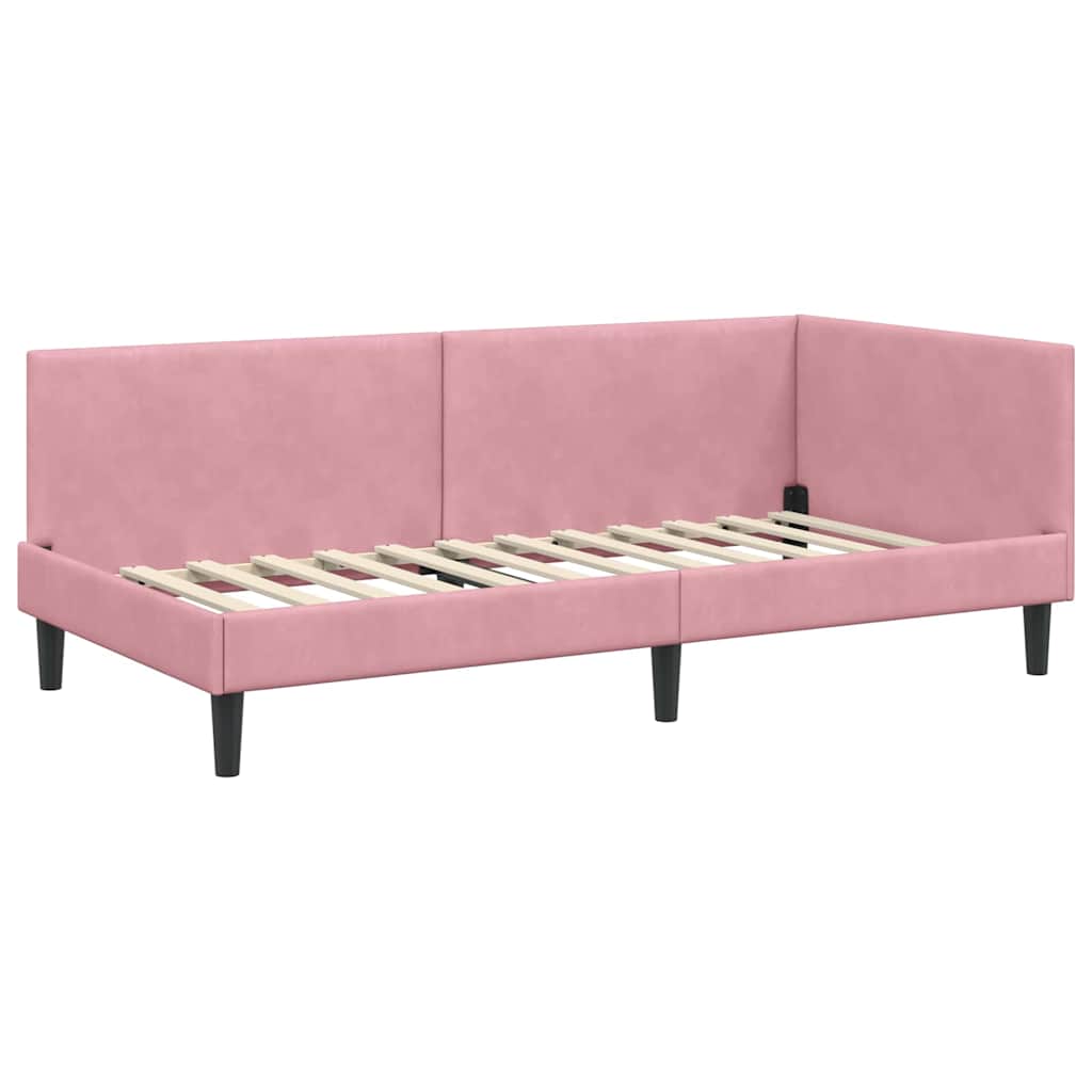 vidaXL Κρεβάτι γωνίας με στρώμα 2 τμχ. Ροζ 90 x 200 cm Βελούδο