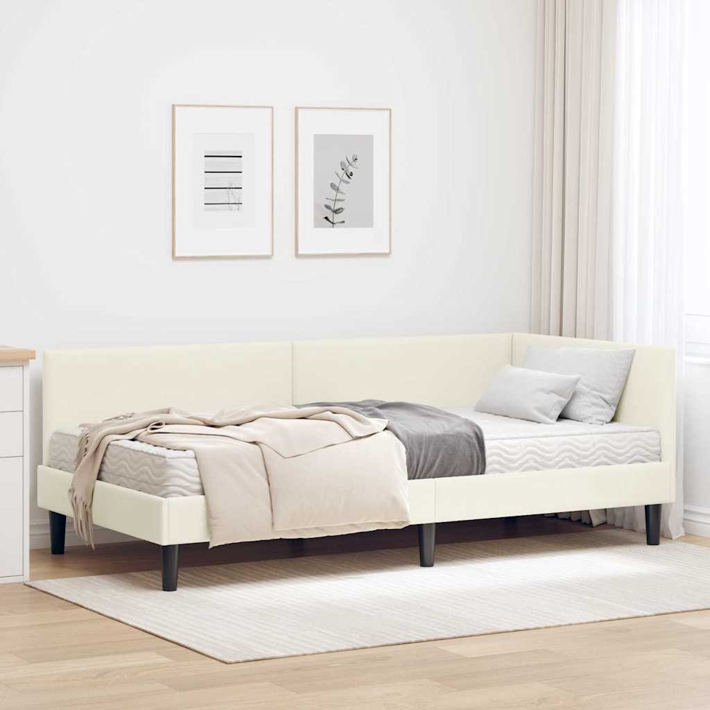 vidaXL Κρεβάτι γωνίας με στρώμα Άλλο με κεφαλάρι 2 pcs Κρεμ Βελούδο