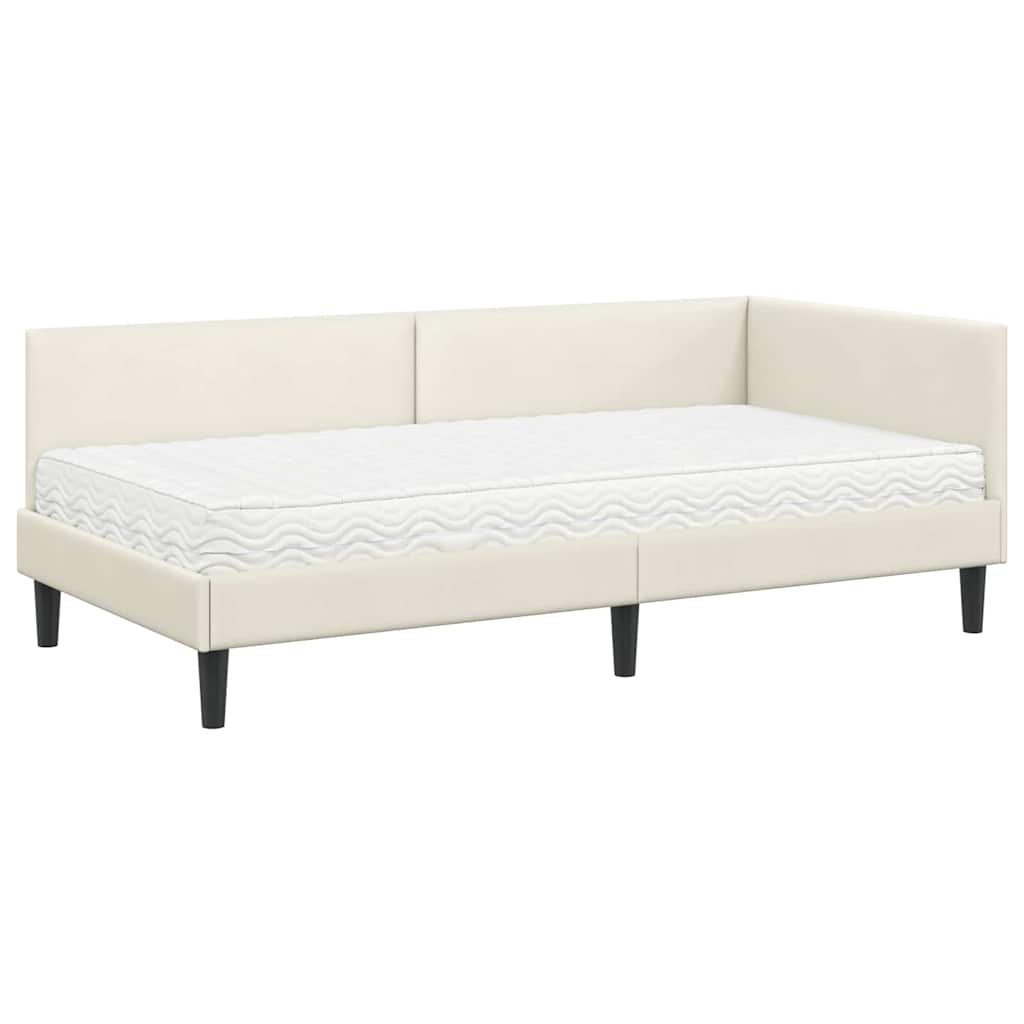 vidaXL Κρεβάτι γωνίας με στρώμα Άλλο με κεφαλάρι 2 pcs Κρεμ Βελούδο