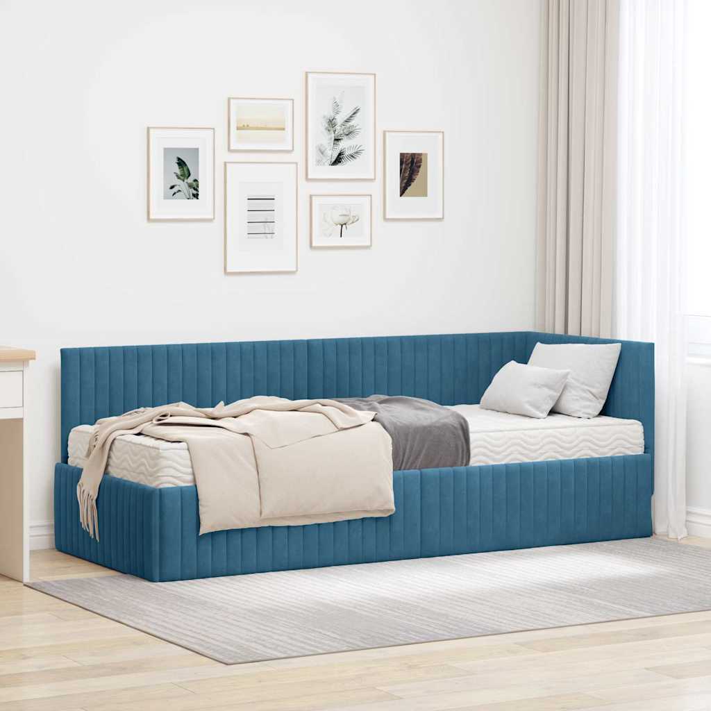 vidaXL Κρεβάτι γωνίας με στρώμα με κεφαλάρι 2 pcs Μπλε Βελούδο