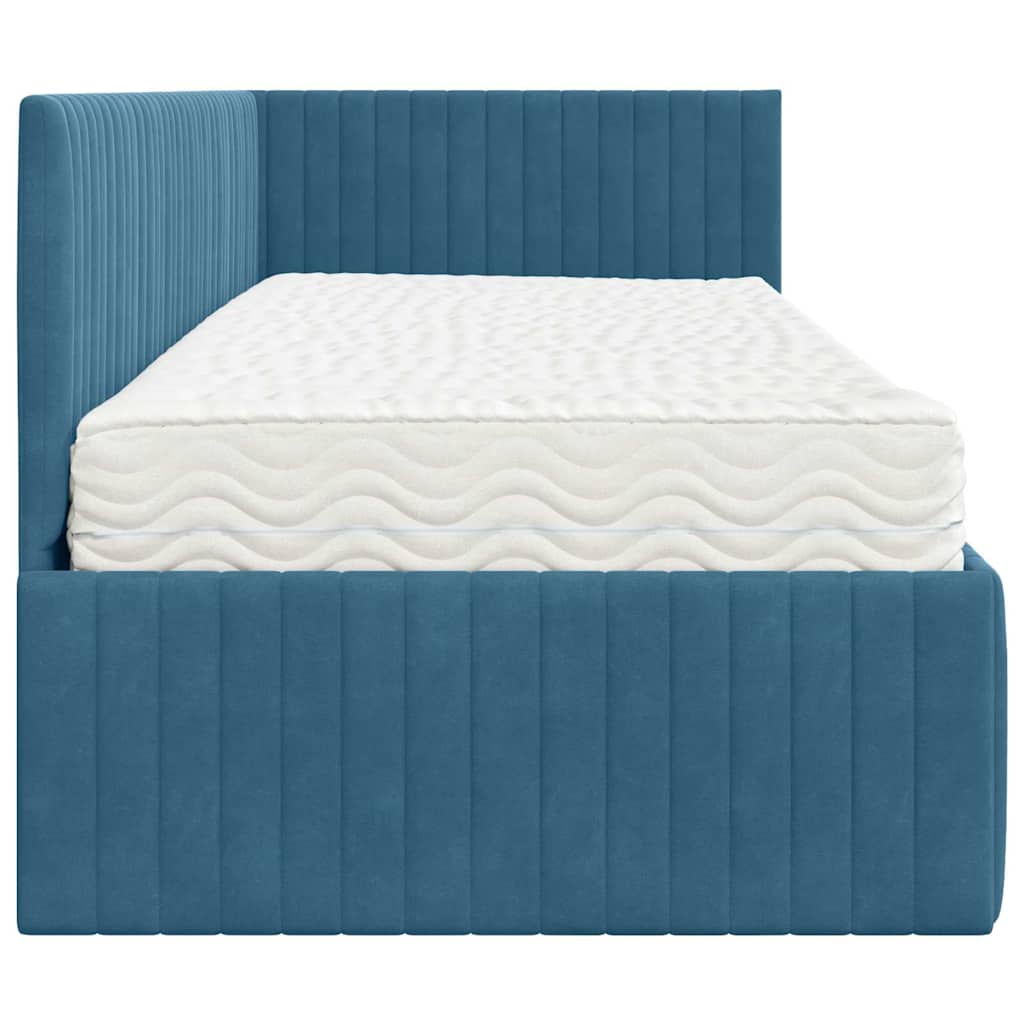 vidaXL Κρεβάτι γωνίας με στρώμα με κεφαλάρι 2 pcs Μπλε Βελούδο