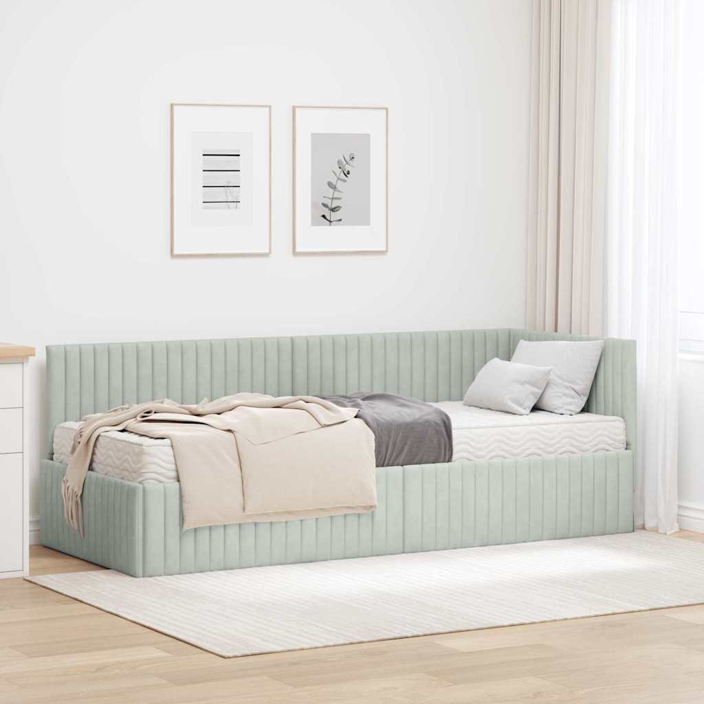vidaXL Κρεβάτι γωνίας με στρώμα με κεφαλάρι 2 pcs Ανοιχτό γκρι Βελούδο