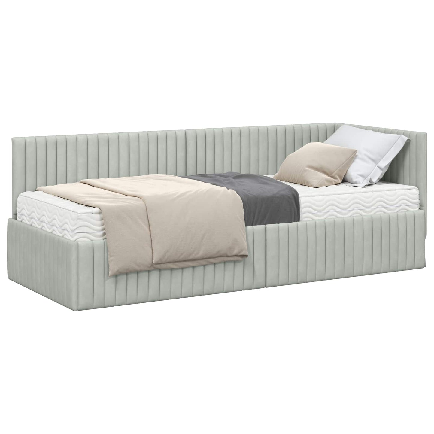 vidaXL Κρεβάτι γωνίας με στρώμα με κεφαλάρι 2 pcs Ανοιχτό γκρι Βελούδο