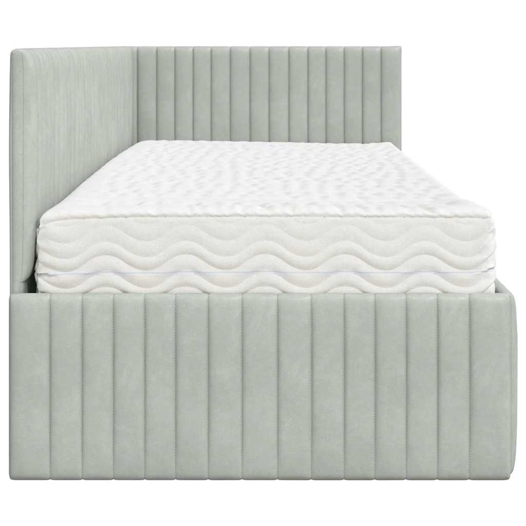vidaXL Κρεβάτι γωνίας με στρώμα με κεφαλάρι 2 pcs Ανοιχτό γκρι Βελούδο