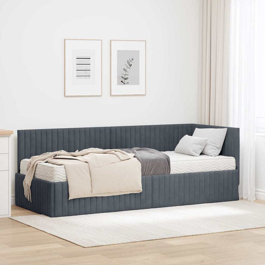 vidaXL Κρεβάτι γωνίας με στρώμα με κεφαλάρι 2 pcs Γκρι Βελούδο