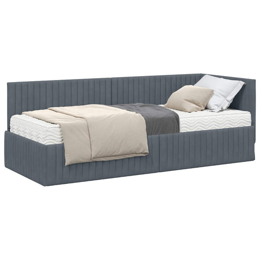 vidaXL Κρεβάτι γωνίας με στρώμα με κεφαλάρι 2 pcs Γκρι Βελούδο