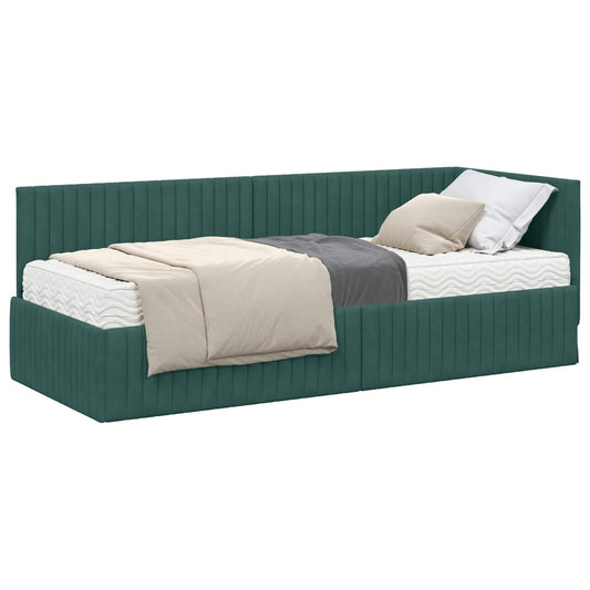 vidaXL Κρεβάτι γωνίας με στρώμα με κεφαλάρι 2 pcs Πράσινο Βελούδο