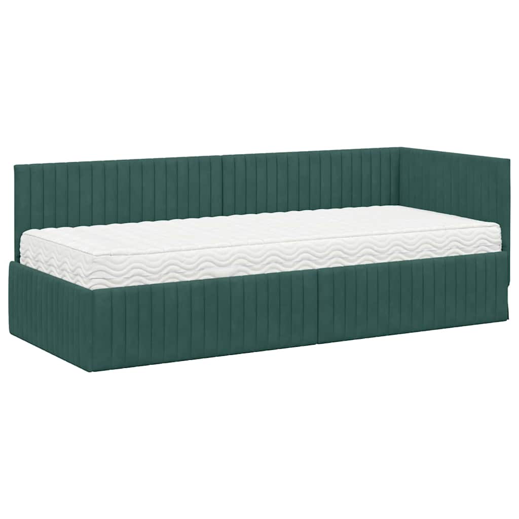 vidaXL Κρεβάτι γωνίας με στρώμα με κεφαλάρι 2 pcs Πράσινο Βελούδο