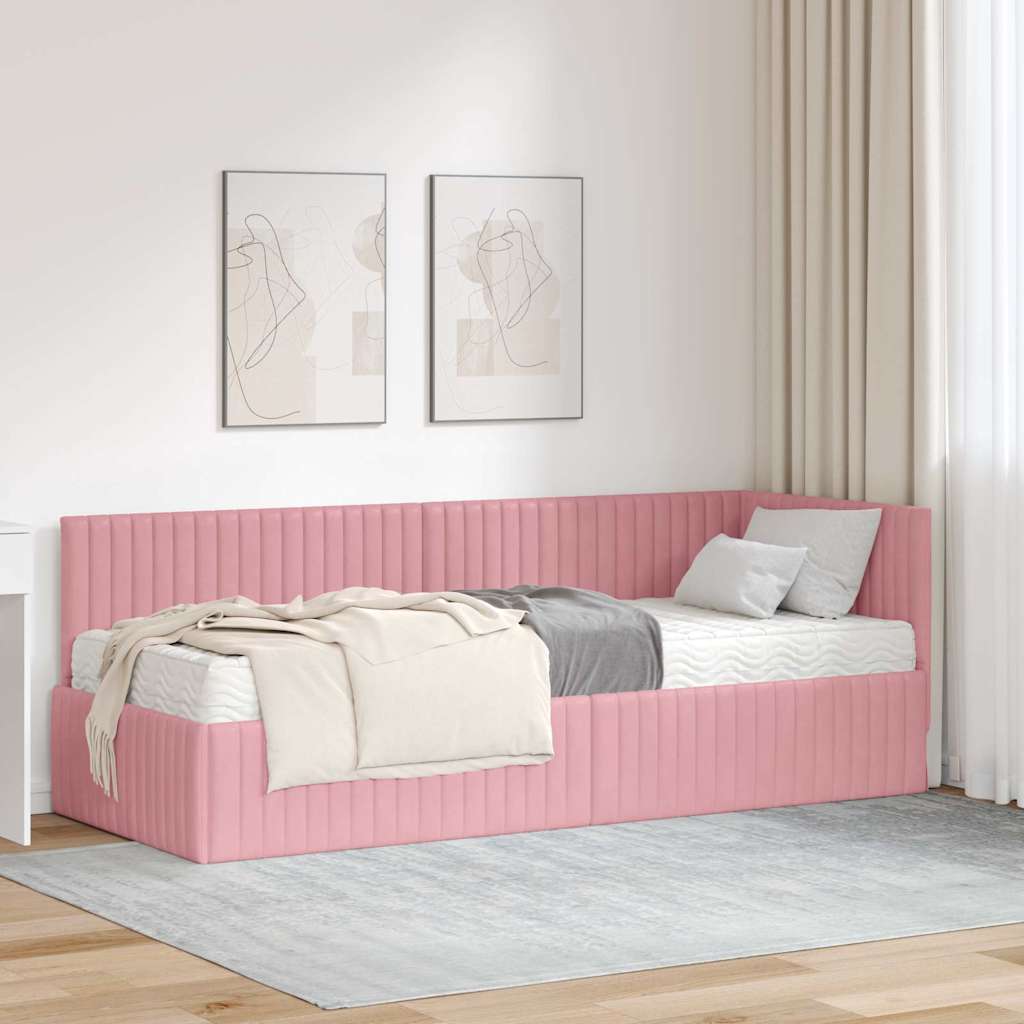 vidaXL Κρεβάτι γωνίας με στρώμα με κεφαλάρι 2 pcs Γκρι Βελούδο