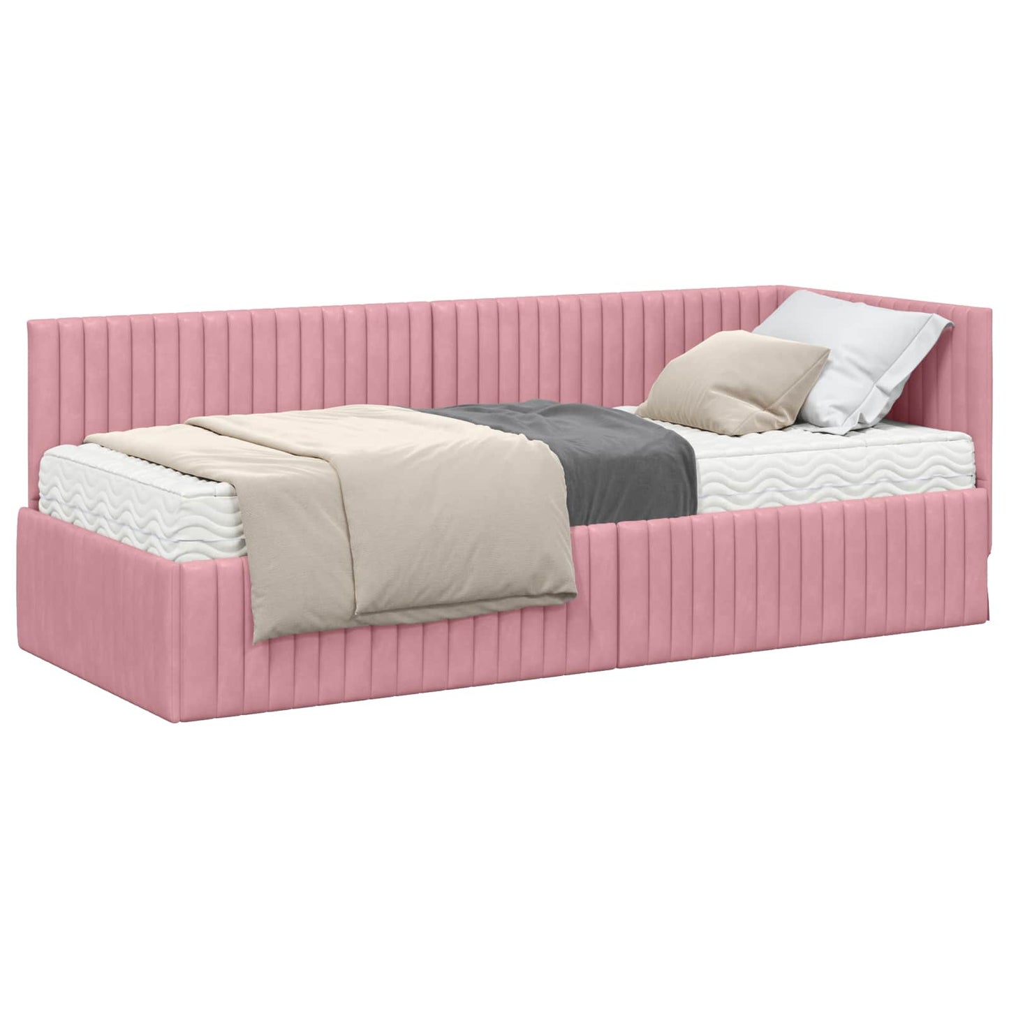 vidaXL Κρεβάτι γωνίας με στρώμα με κεφαλάρι 2 pcs Γκρι Βελούδο
