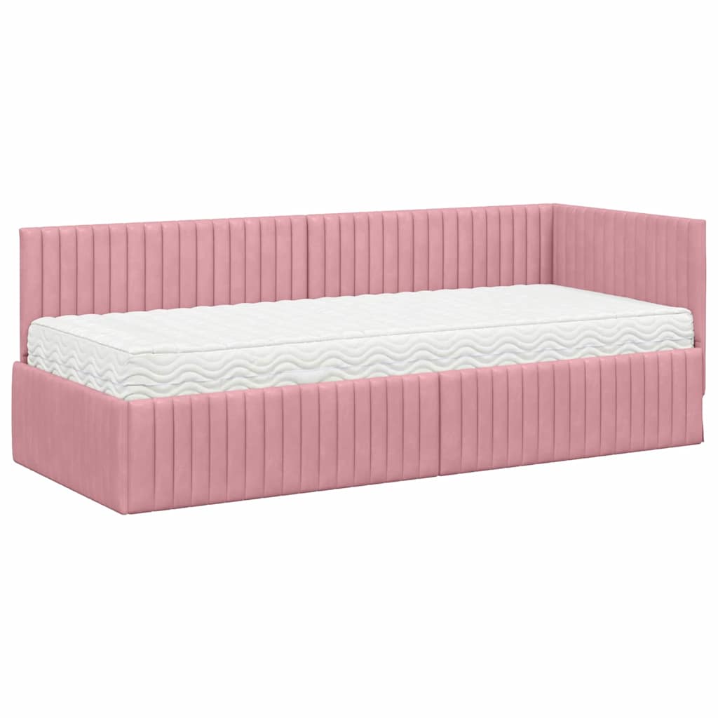 vidaXL Κρεβάτι γωνίας με στρώμα με κεφαλάρι 2 pcs Γκρι Βελούδο