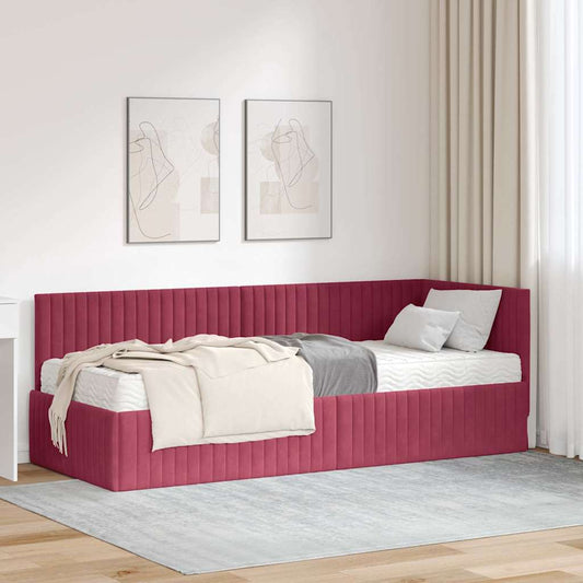 vidaXL Κρεβάτι γωνίας με στρώμα με κεφαλάρι 2 pcs Πράσινο Βελούδο