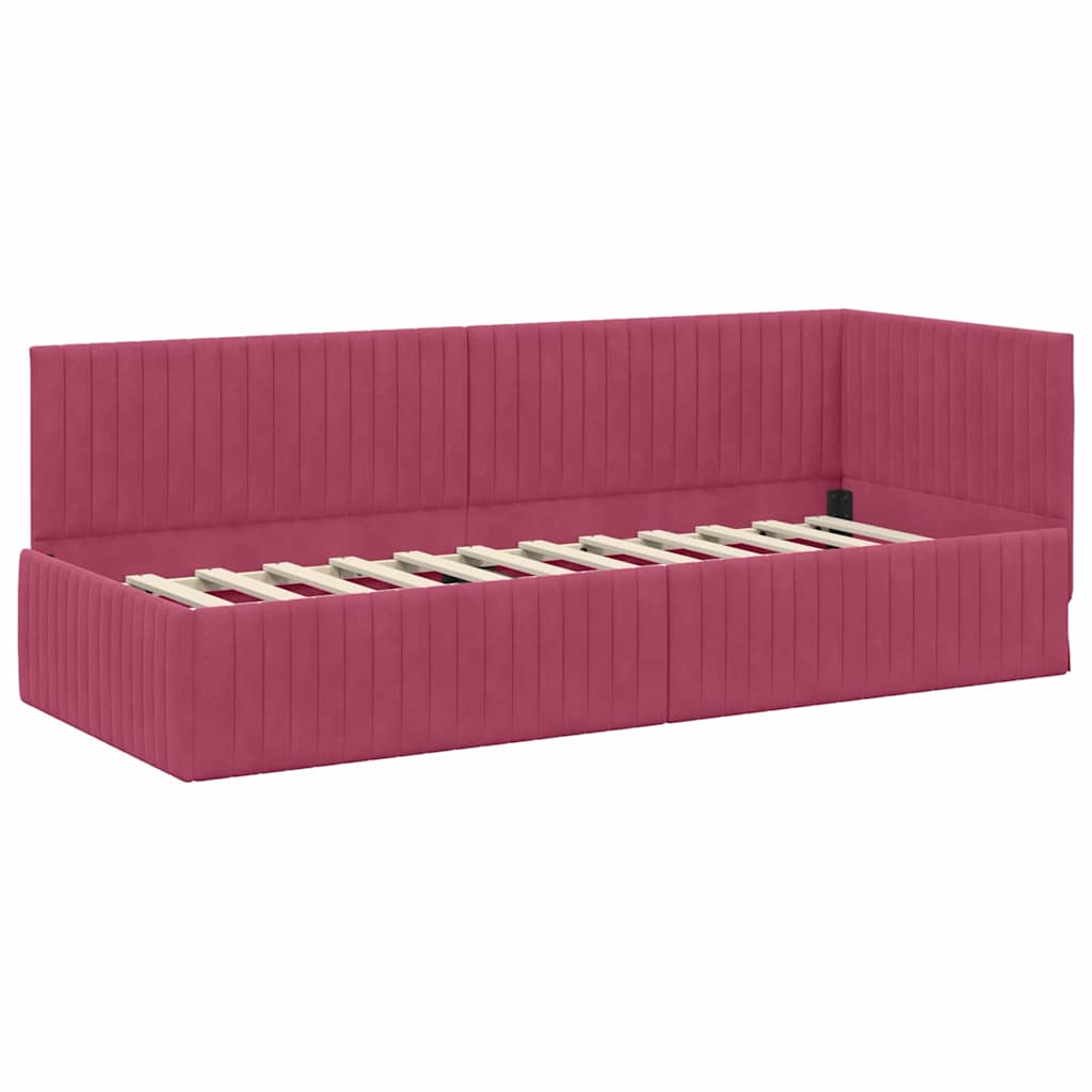 vidaXL Κρεβάτι γωνίας με στρώμα με κεφαλάρι 2 pcs Πράσινο Βελούδο